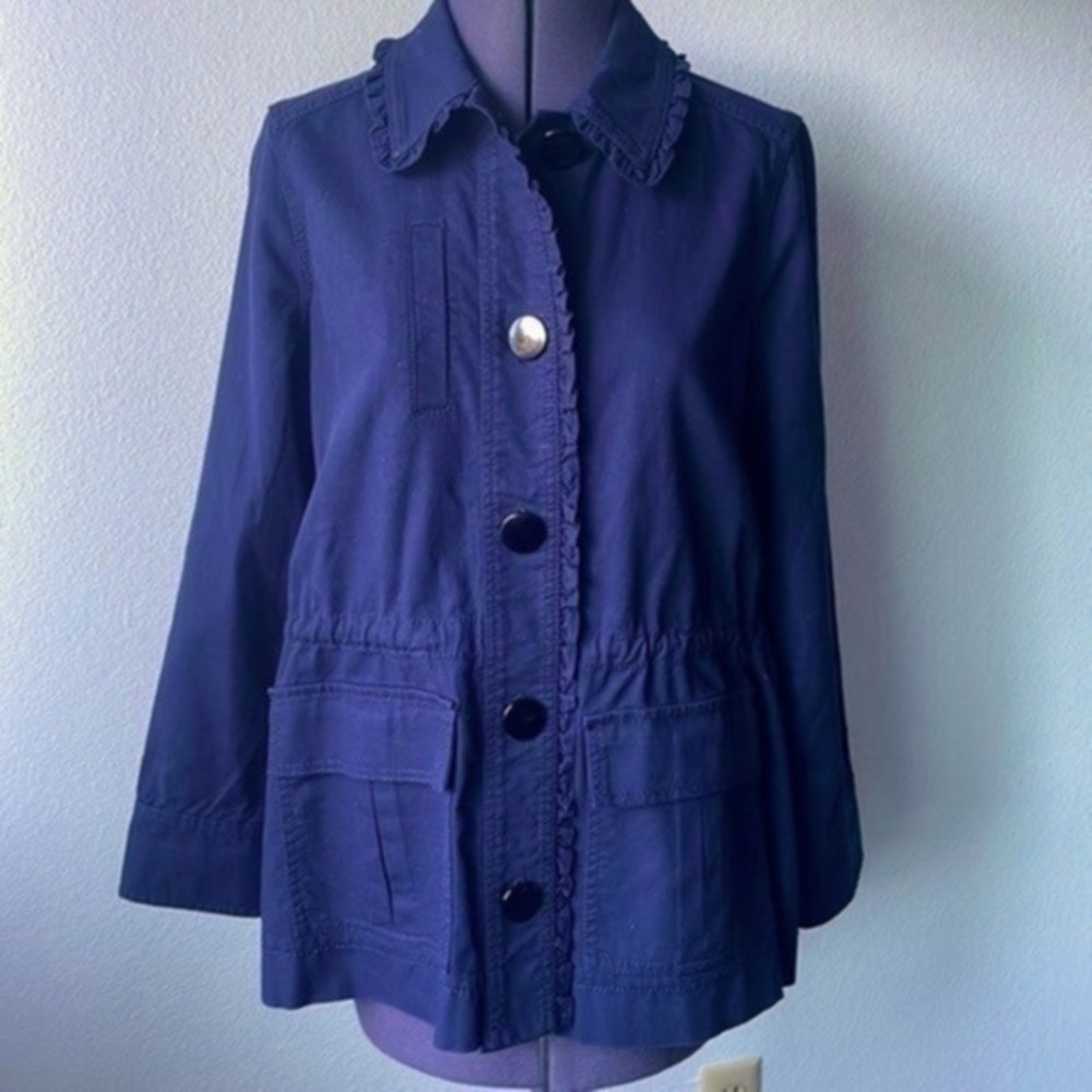 Kate Spade jacket Broom Street Ruffle Military jacket size XS blue